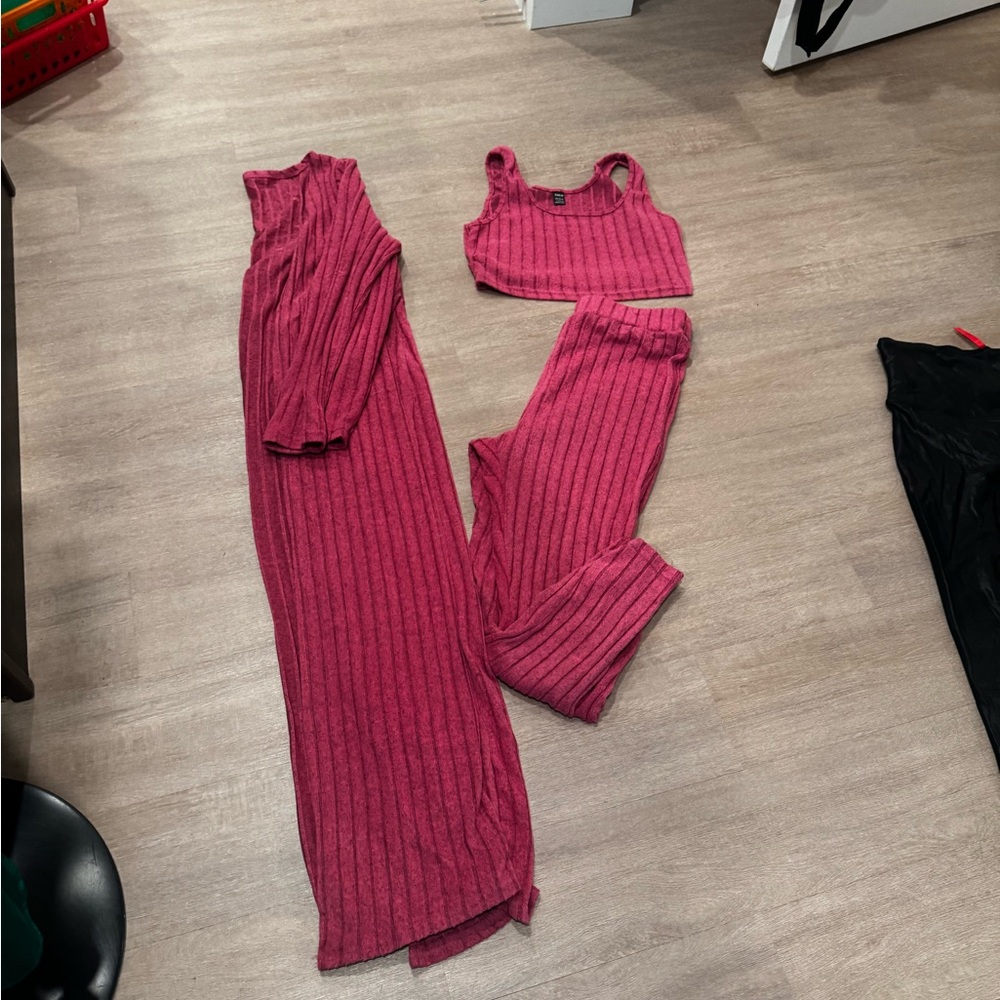 SHEIN Ribbed Magenta Three-Piece Set